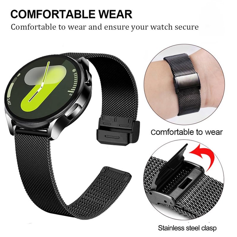 DEALELE Bands Compatible with Samsung Galaxy Watch 7 / FE / 6/6 Classic / 5/5 Pro / 4/4 Classic / 3 41mm, 20mm Stainless Steel Metal Mesh Replacement Strap for Huawei Watch GT3 42mm (Black) - Image 2
